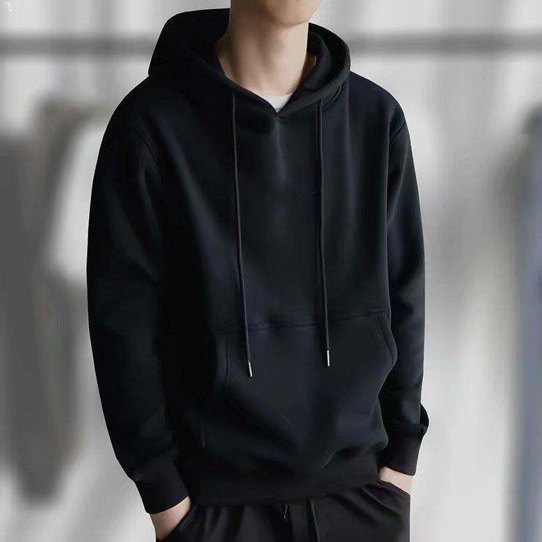 Solid Color Fleece-Lined Sweater Men's Autumn and Winter Thickened Trendy Hoodie Youth Ins Loose Casual Top Student Coat